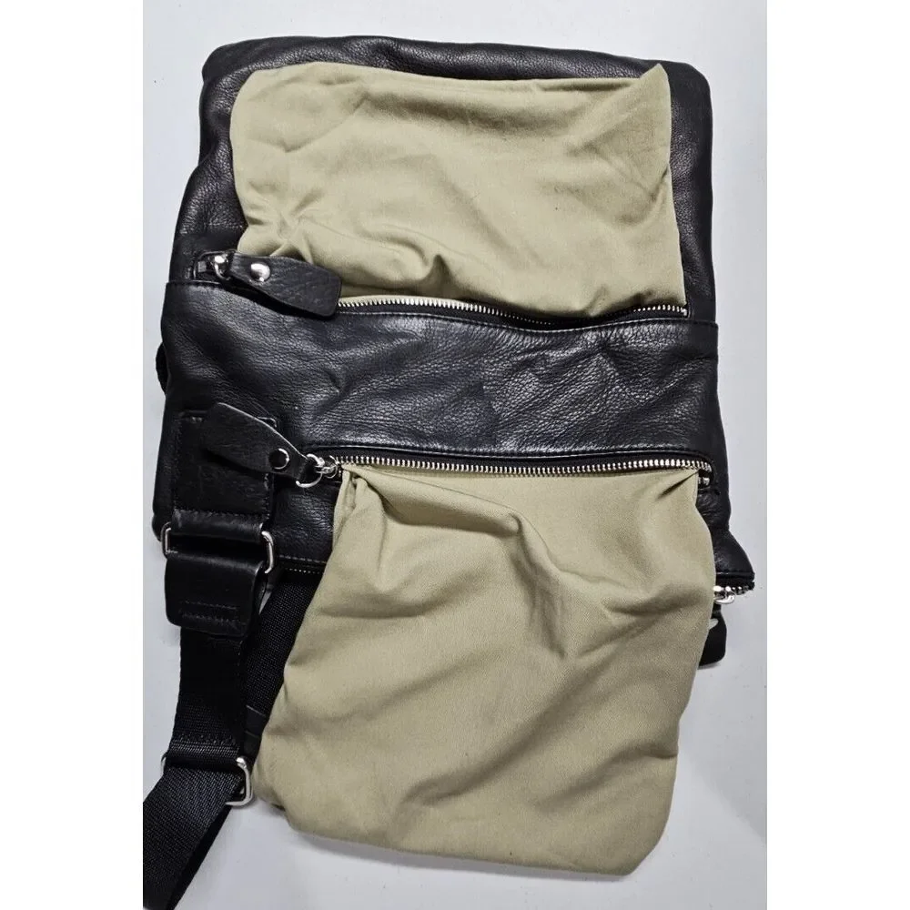 Margot black genuine leather soft soft 3 zipper crossbody messenger bag‎